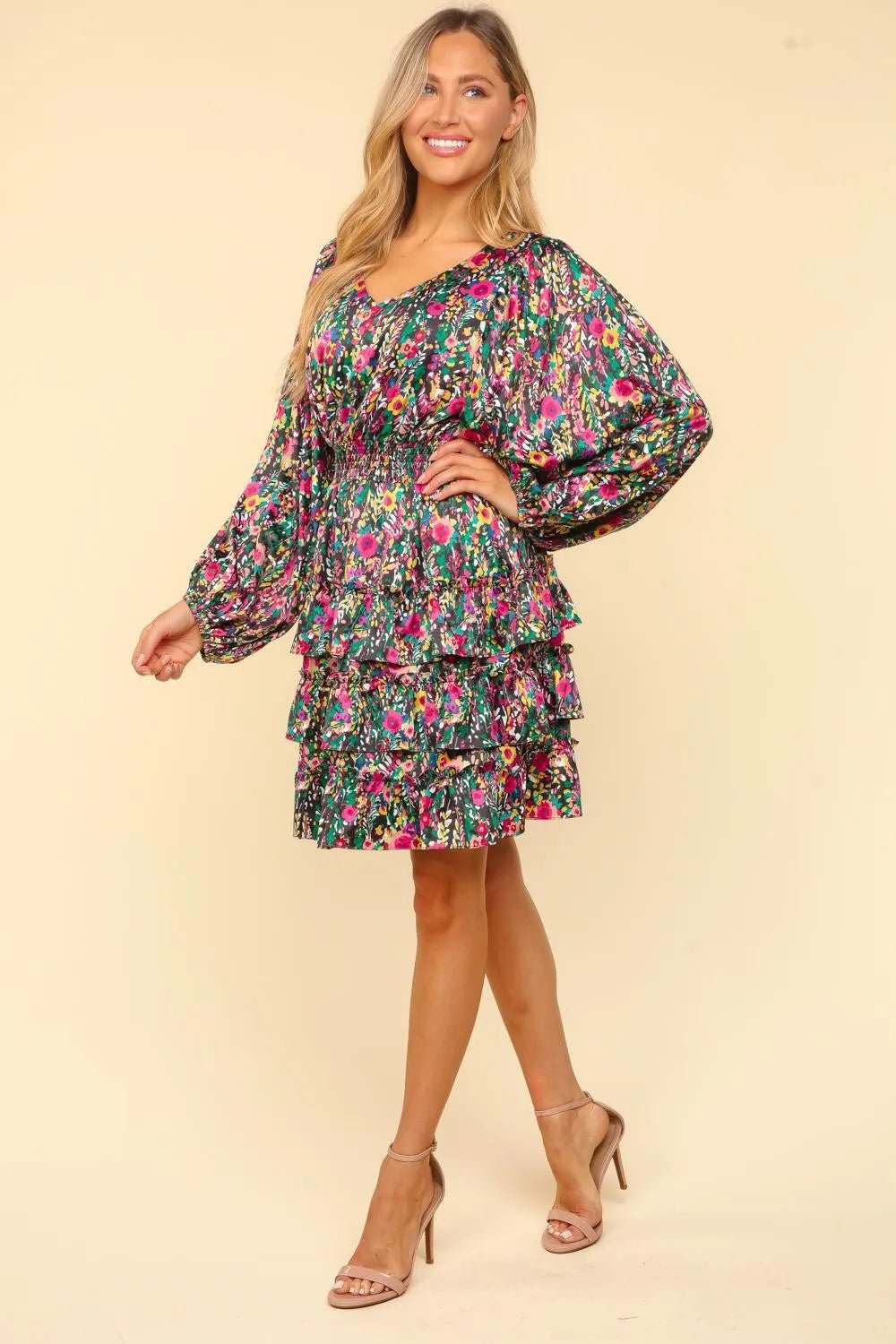 Haptics V - Neck Satin Floral Layered Dress - Bela Fils BoutiqueBela Fils Boutique